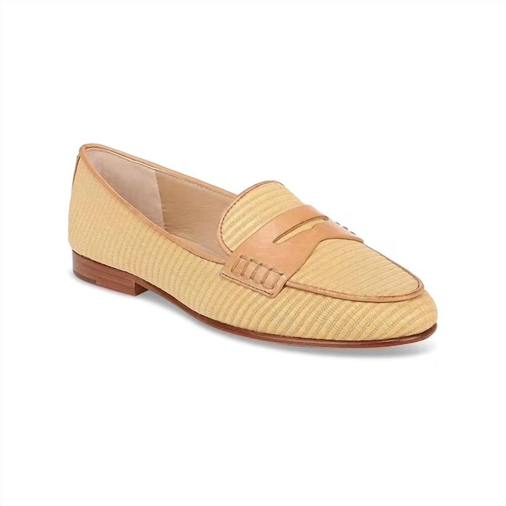 NEW VERONICA BEARD women's penny raffia flat in natural/tan